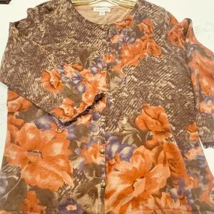 Coldwater Creek Floral Button-Up Cardigan